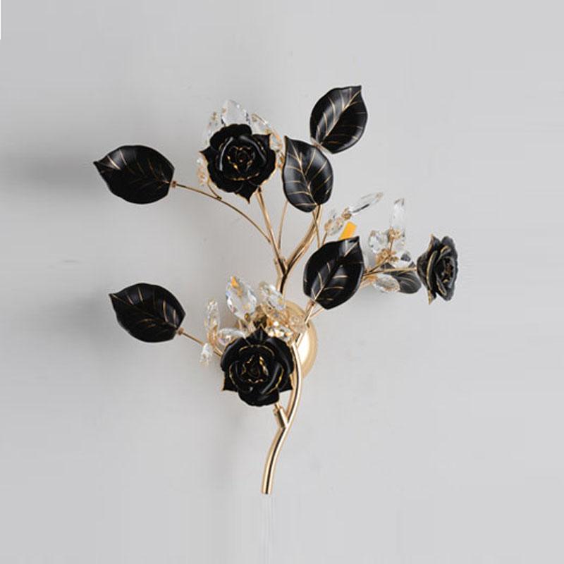 

European Style Retro Lamp Ceramics Bedside Lamp Room Wall Hotel Cafe Flower Crystal Lamps Wall Sconce Lighting Fixture