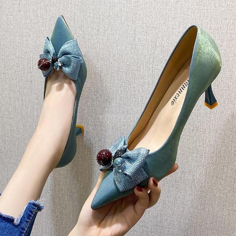 

Women 2021 Shoes Black Butterfly-Knot High Heels Party Sweet Pointed Toe Zapatos De Mujer Plataforma Sexy Heels Pumps