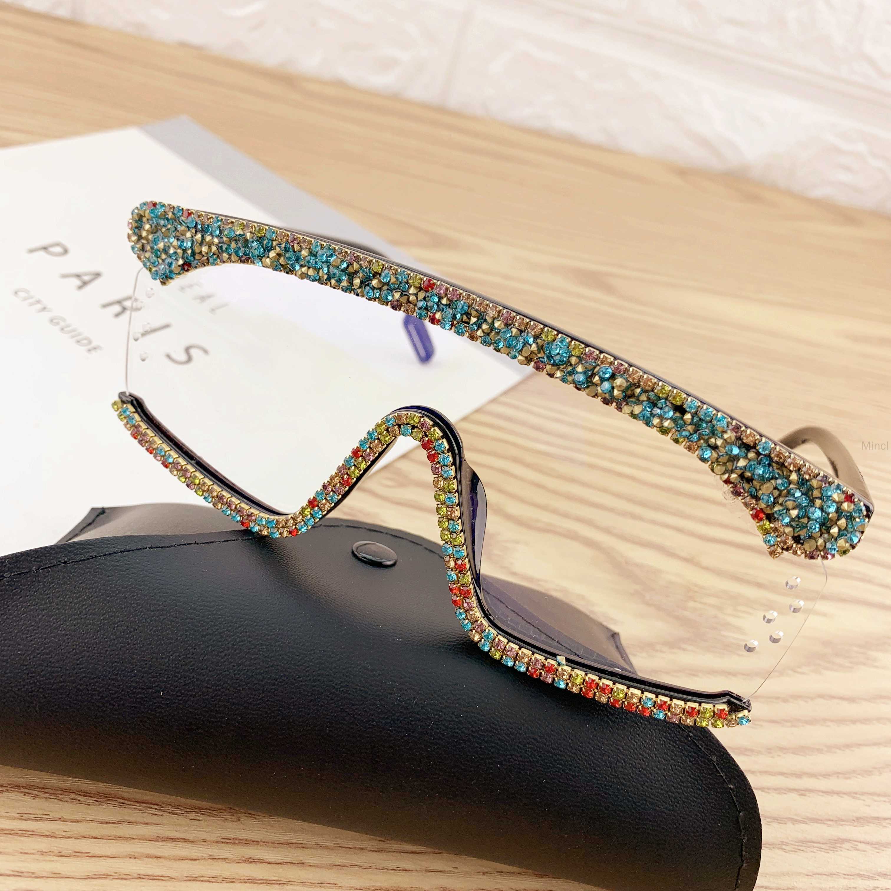 

Rhinestone Oversized Sunglasses Women Men Luxury Big Frame Mask Diamond Eye Protection black red Glasses Shade UV400 FML