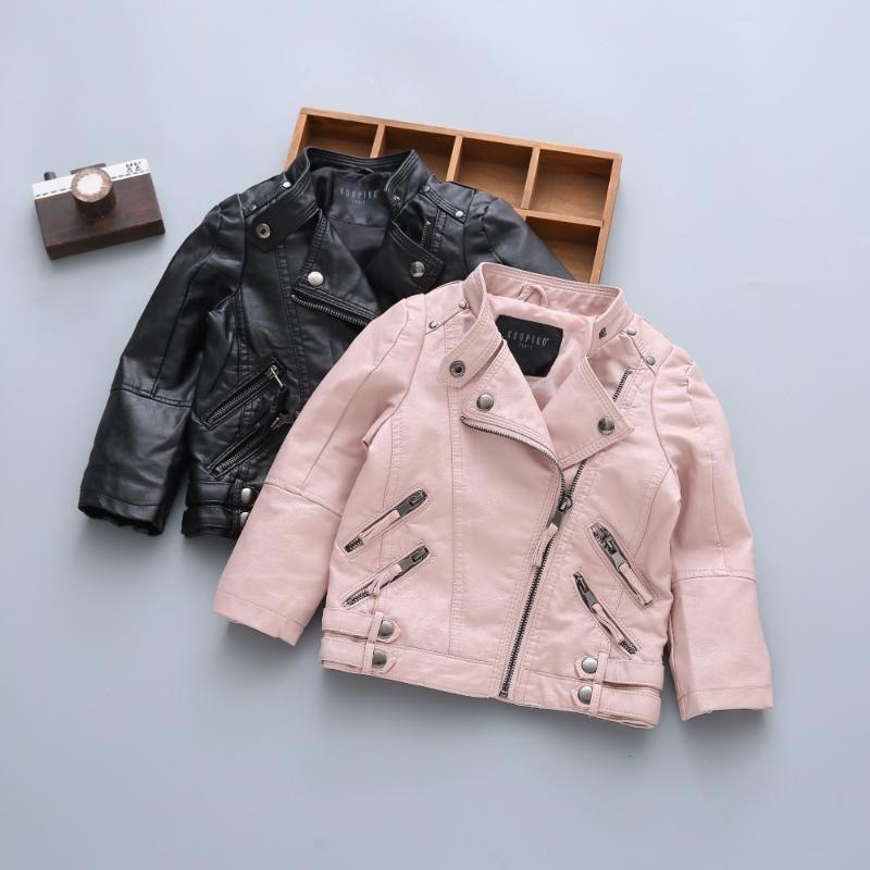 

2020 new children's PU leather jacket boys winter leather jacket with fur girl winter children's solid casual, Black