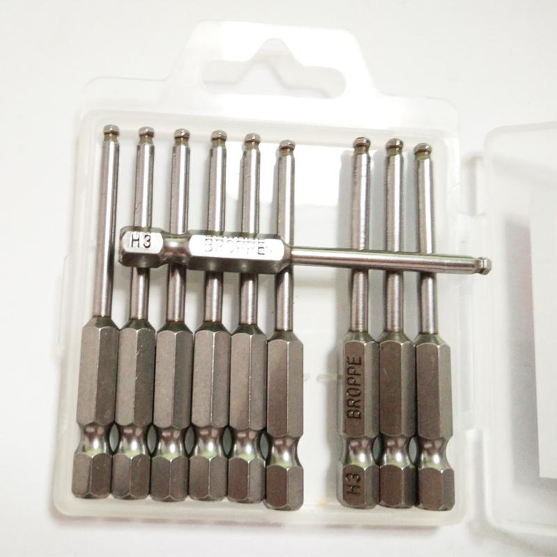 

10 Pcs/set 1/4" 65mm H3 Ball Head Hex Screwdriver Bit S2 Magnetic Electric Drill Hexagonal Screwdriver Head Power Driver Tools