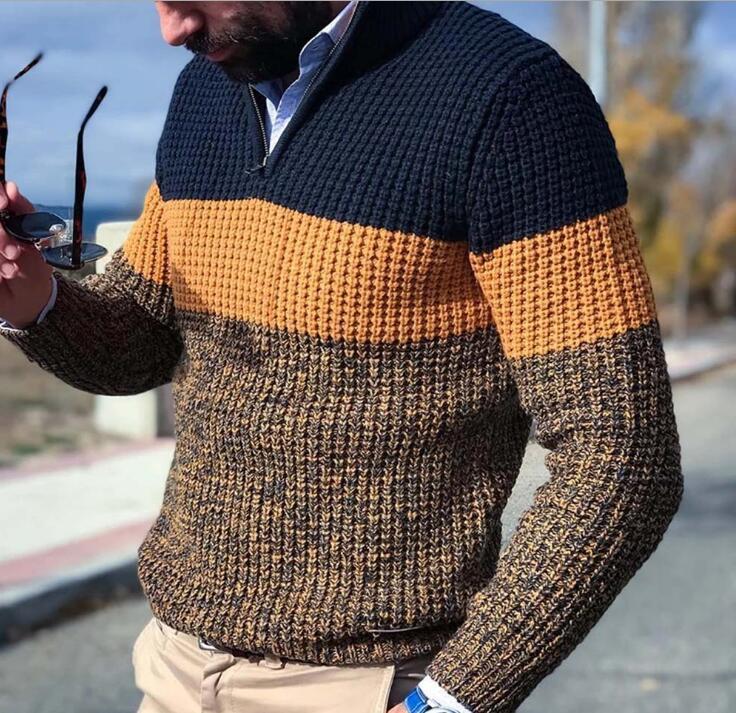 

Men's Sweaters Sweater 2021 Autumn Long-sleeved Color Matching V-neck, Orange