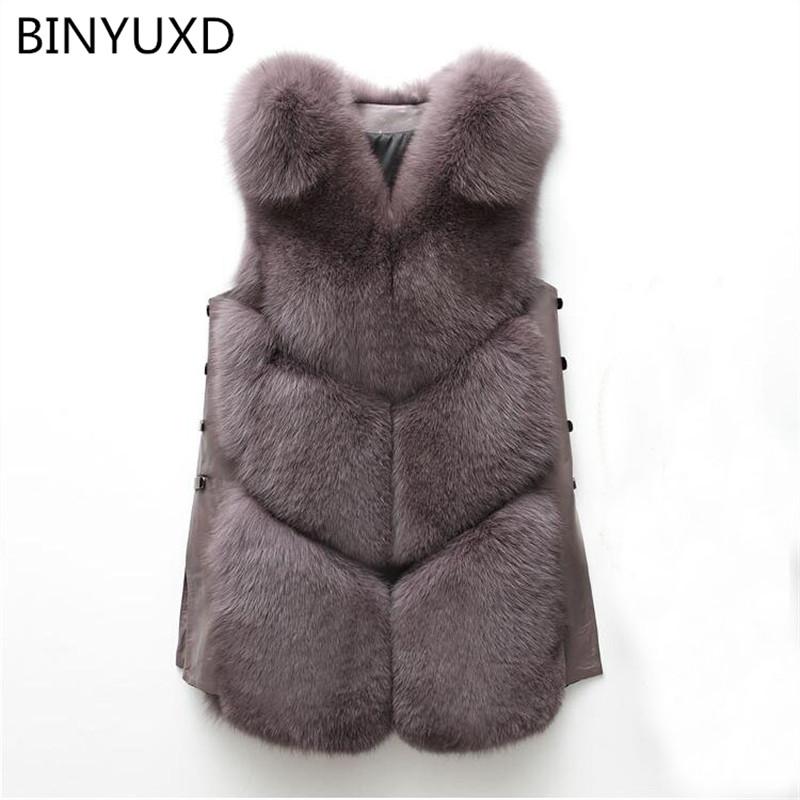 

BINYUXD 2020 Faux Fur Vest Fashion Faux Fur Coats Women Sleeveless Long Jacket Gilet Fourrure manteau femme vests, Black