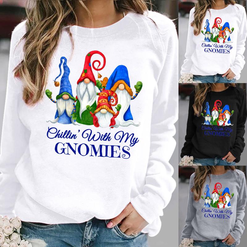 

2020 Women' Blouse Christmas Print O Neck Tee shirt Long Sleeve Casual Blouse Top Women Harajukucasual Clothes Ropa De Mujer, Bk