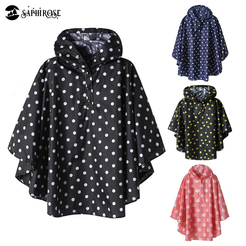 

Kid's Rain Poncho Polka Dot Raincoat Waterproof Lightweight Outwear for Boy Girl, Navy polka dot