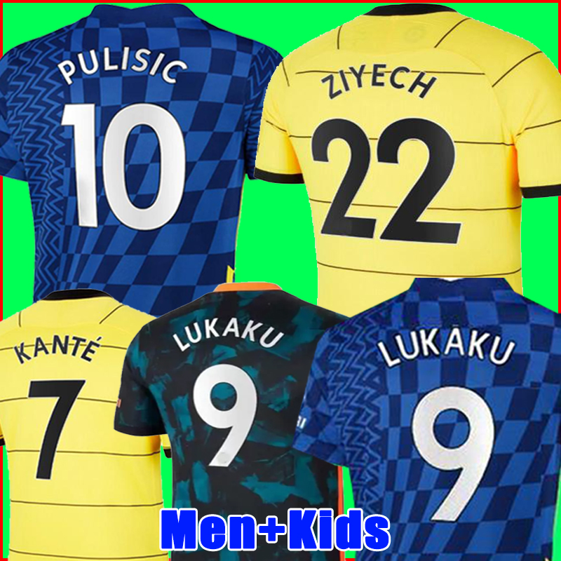 

CFC soccer jersey LUKAKU ZIYECH PULISIC MOUNT KANTE HAVERTZ WERNER ABRAHAM CHILWELL GIROUD KLAASSEN 2021 2022 football shirt 21 22 men + kids kit sets, 21/22 away men+patch1