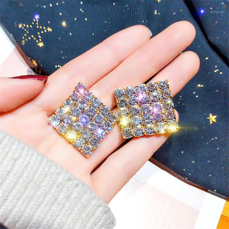 

Stud FYUAN Rhinestone Geometric Earrings For Women Girl Bijoux Gold Color Square Crystal Statement Jewelry Gifts1