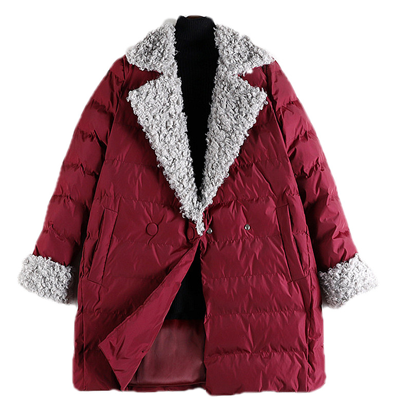 

2021 New Winter plus female size Korean version of the solid colored lamb collar down fat sister jacket was fine fashion EHEW, Burgundy.