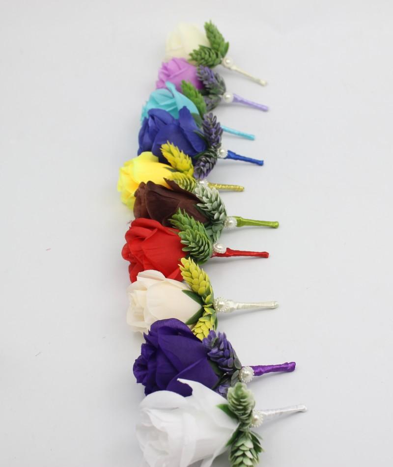 

50 PCS Wholesale Pieces 10 Color Available Wedding Boutonnieres Groom Groomsman Pin Brooch Rose Corsage Flower Party Accessories, White