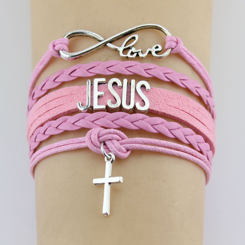 

Infinity Love Jesus Cross Charm Bracelets Religious Faith Leather Wrap Rope Men Bracelets & Bangles for Women Jewelry