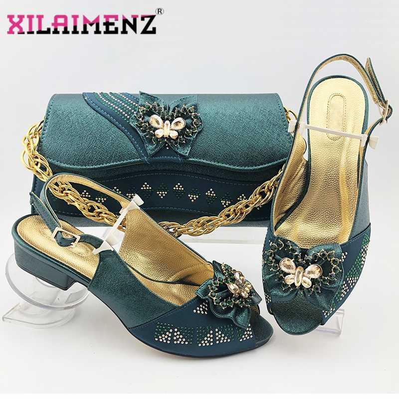 

2020 Novelty Style New Arrivals Women Shoes and Bags To Match Set with Shinning Ctystal African Wedding Party Shoes and Bag Set1, Champagne