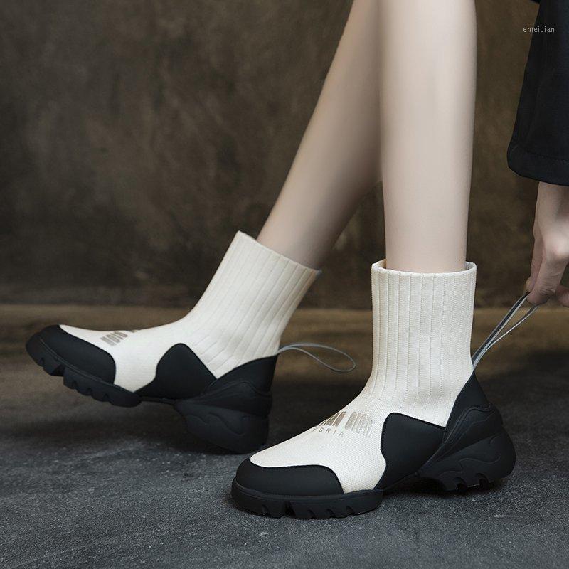 

2020 New Autumn Winter Knitted Stretch Socks Boots Short Tube Single Boots Color Matching Thick Sole Women1, Gray