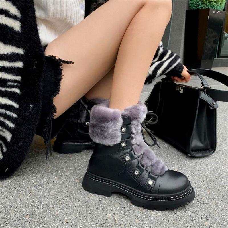

Fur one-piece high-heeled boots for women with increased thick-soled lace-up high-heeled boots metal buckle1, Black