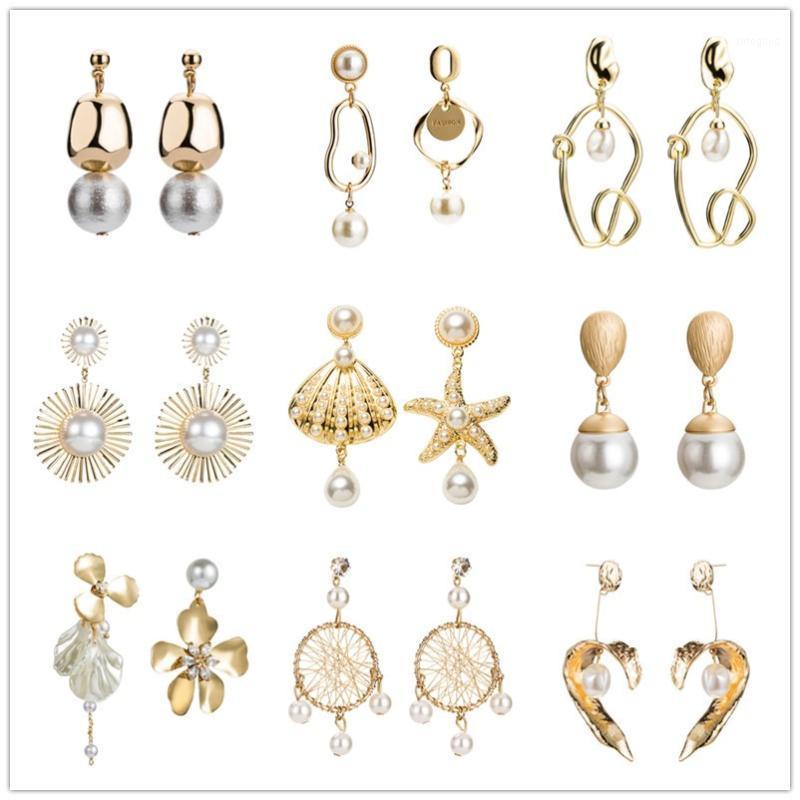 

Dangle & Chandelier Fashion Elegant Metal Gold Square Earrings For Women Heart Triangle Geometric Irregular Imitation Pearl Drop Jewelry1