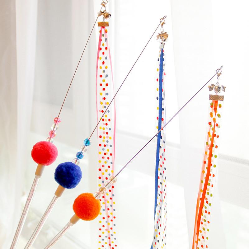 

Pet Cat Interactive Wand Toy Funny Teaser Cat Toy Kitten Playing Exercise With Colorful Dots Ribbons Products