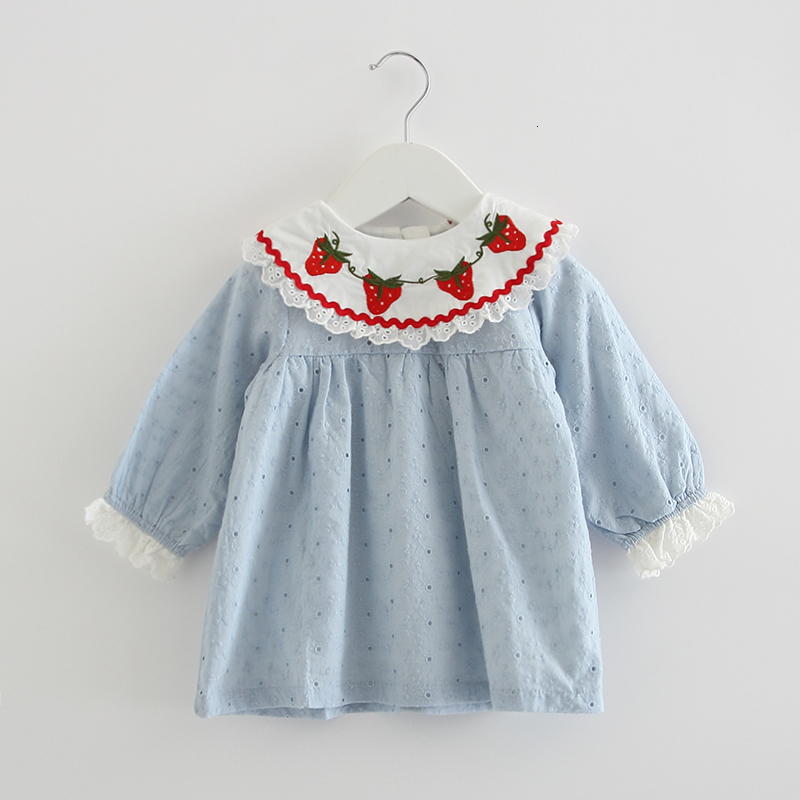 

2021 New Autumn Strawberry Embroidery Clothes Baby Girls Party for 0-3 Yrs Infant Es 3 Color 8aal, White