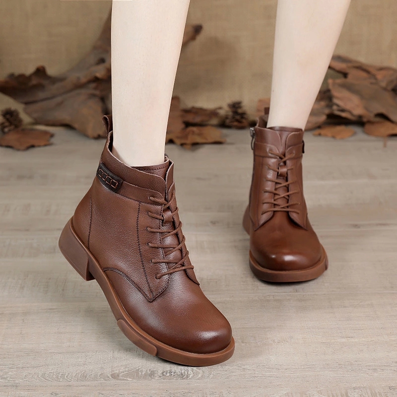 

Women Boots Genuine Leather Shoes Woman Vintage Ankle Boots Motorcycle Female Autumn Winter British Wind Botas Mujer #314P, Black