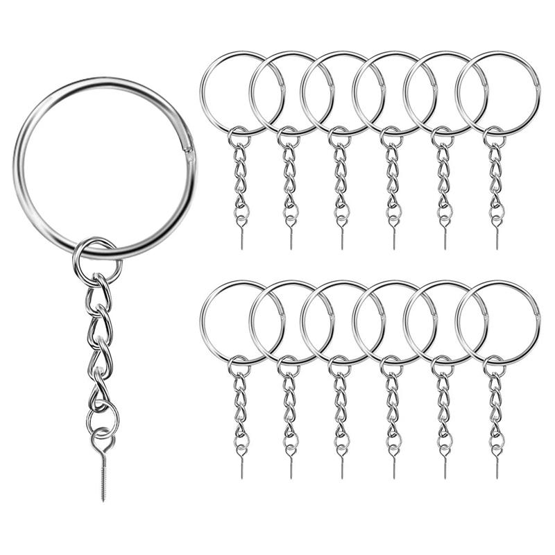 

200 Sets of Key Rings and Spiral Eye Pins in Bulk for Making Handicraft Jewelry (1 Inch/25 mm Silver