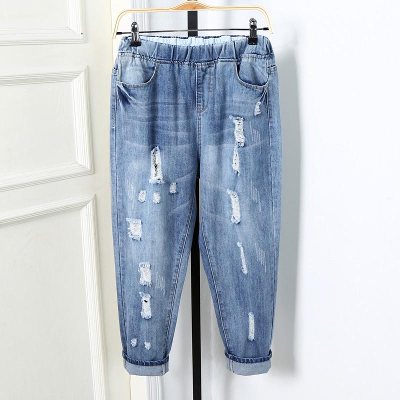 

Casual Vintage Ladies Elastic Waist Denim Jeans Femme Plus Size 5XL Harem Pants For Women Boyfriend Loose Jeans Denim Pants, Light blue