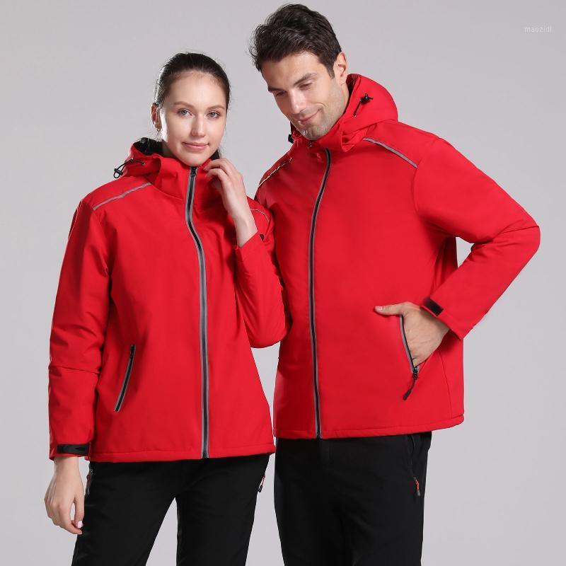 

Outdoor Jackets Reflective Windbreaker Waterproof Hooded Coat Warm Fleece for Men Skiing Climbing Travel Women's autumn jacket1, Red