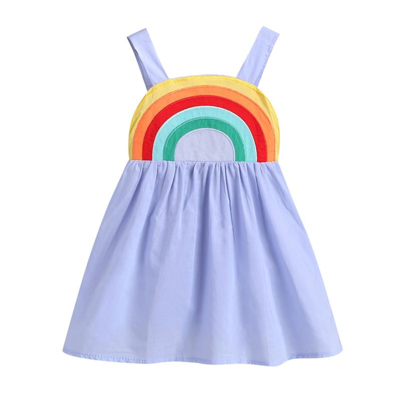 

Kids Baby Girl Summer Rainbow Sling Dress Sleeveless Party Beach Dresses Clothes, Blue