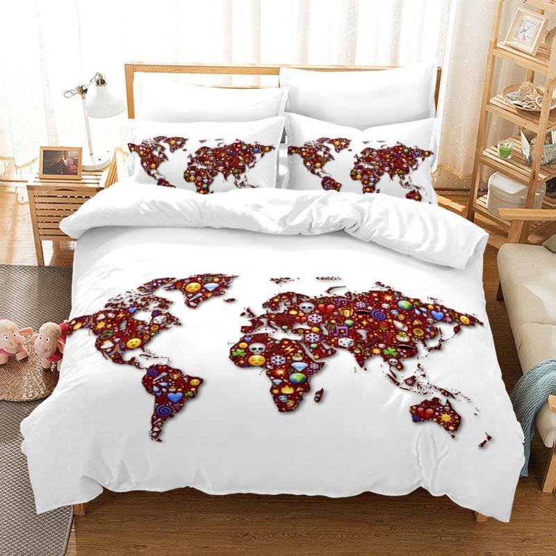 

3D Design Bedding Cover Set Global Village Quilt Duvet Cover+Pillowcases Bed Linens Set 2-3PCS Single Double Queen King Size1, 009