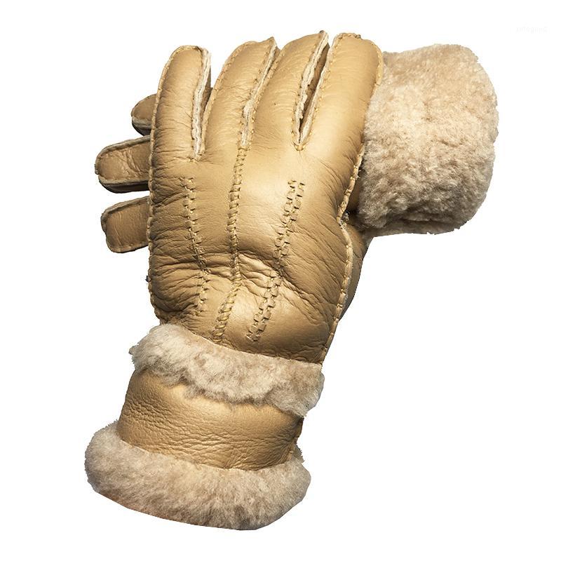 

Five Fingers Gloves Winter Thick Wool Sheepskin Mittens Fashion Unisex Wind Suede Leather Fur Women Warmer Cycling N031