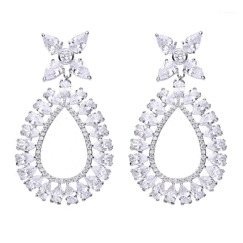 

Bettyue New Beautiful Flower White Rose Gold Three Colors Earrings for Women CZ Water Drop Charm Best Gifts Wedding Earring1