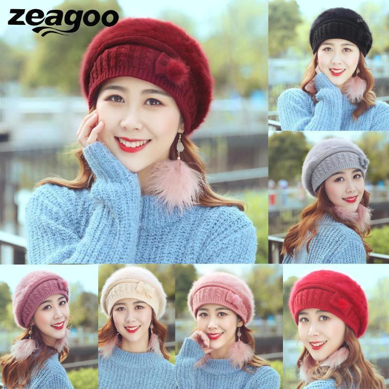 

Berets Women Winter Warm Hat Plus Plush Beret Bow-knot Decoration Knitted HatCashmere Female Hats Caps1, Pi