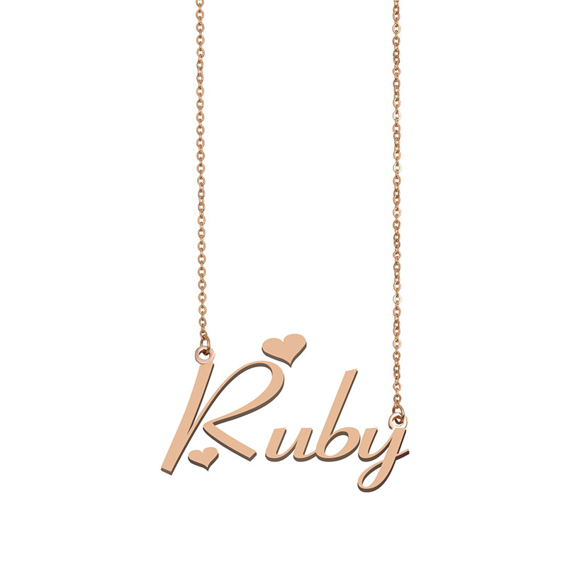 

Ruby Name Necklace Custom Nameplate Pendant for Women Girls Birthday Gift Kids Best Friends Jewelry 18k Gold Plated Stainless Steel, Silver