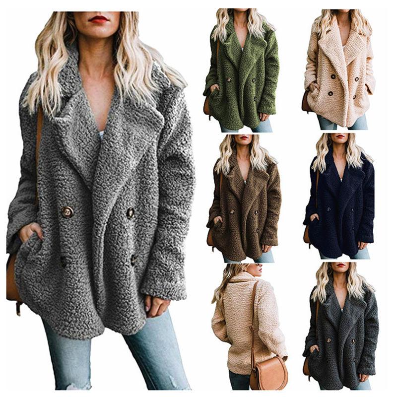 

women faux fur coat streetwear Autumn winter warm plush teddy coat Female plus size overcoat, Black