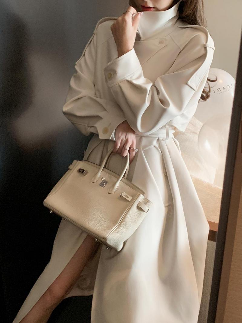 

New Fashion 2021 Fall /Autumn High Fashion Double Breasted Long Trench Coat With Belt Chic Female Windbreaker, Blue