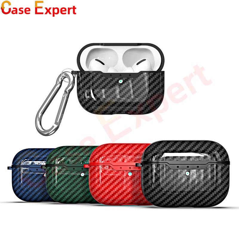 

For Apple Airpods Pro Cases Carbon Fiber Texture Protector Airpod Cover Earpod Case Anti-drop With Hook and Retail Package