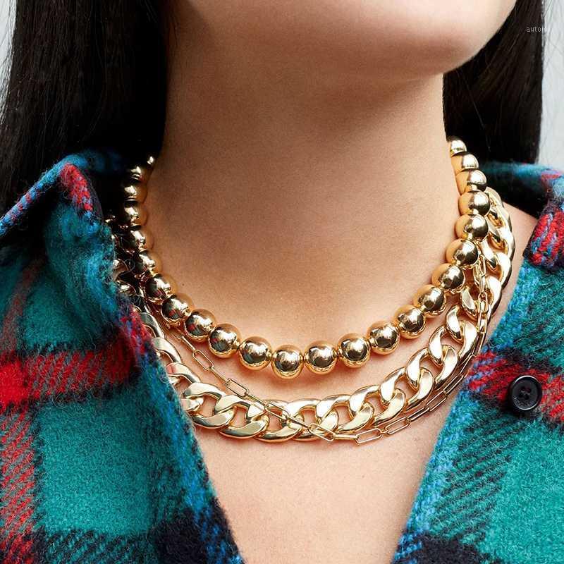 

New Trendy Punk Gold Color Beaded Choker Necklaces for Women Party Metal Chains Statement Necklace Fashion Hip Hop Jewelry1