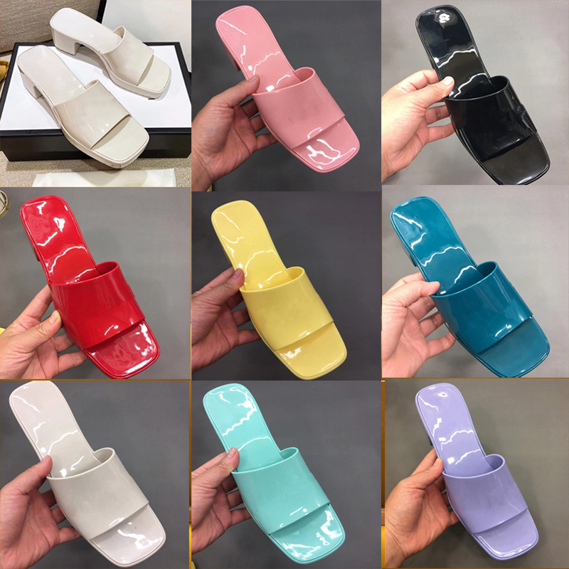 

Women Rubber High Heel Slide Sandal 6cm Designer Sandals Slipper Pink Green Candy Colors Outdoor Beach Slides Slippers Flip Flops, Red