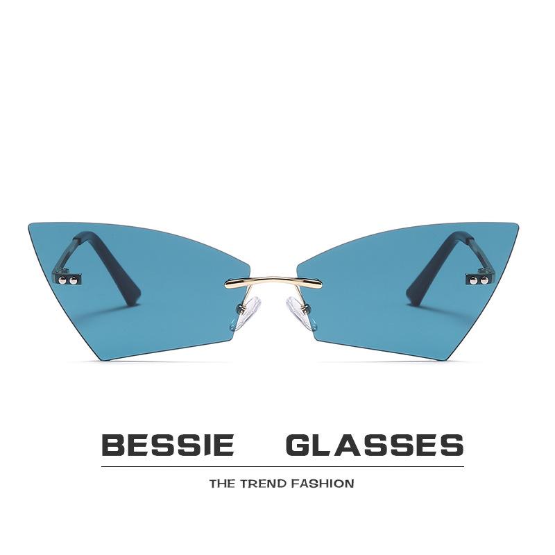 

unisex fashion rimless sunglasses women men 2021 uv400 green blue pink violet cae eye sun glasses retro feminino