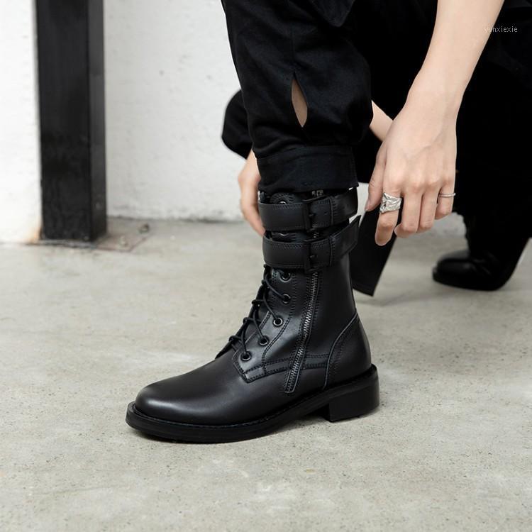 

Black Leather Women Short Knight Boots Cool Design Platform Outside Walking Stilettos Double Ankle Warp Flat Winter Bottes Mujer1