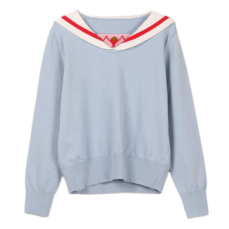 

High Quality Womens Sweater Designer Spring and Autumn New Versatile Pullover Long Sleeve Top Color Matching Love Skirt Suit Womens Sweater, Blue