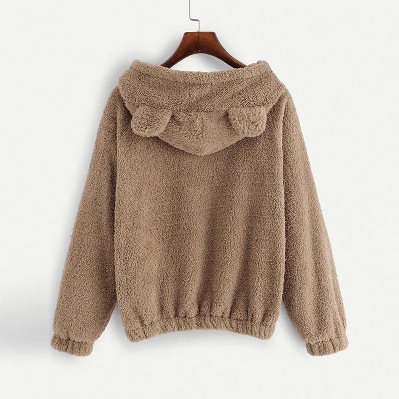 

QRWR Autumn Winter women Sweatshirt Lovely Bear Ears Solid Color Fleece Hoodies Casual Kawaii Plush Warm SweatshiRT Women 201202, 03