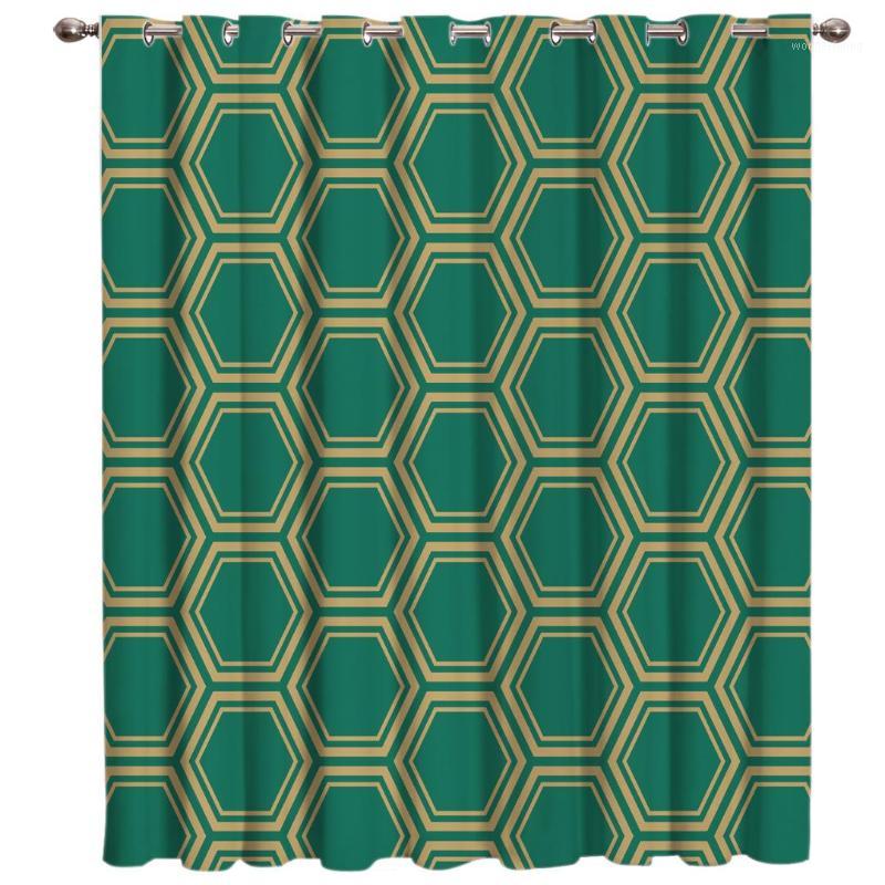 

Green Hexagonal Geometry Window Treatments Curtains Valance Room Curtains Large Window Blinds Living Room Blackout1, As pic
