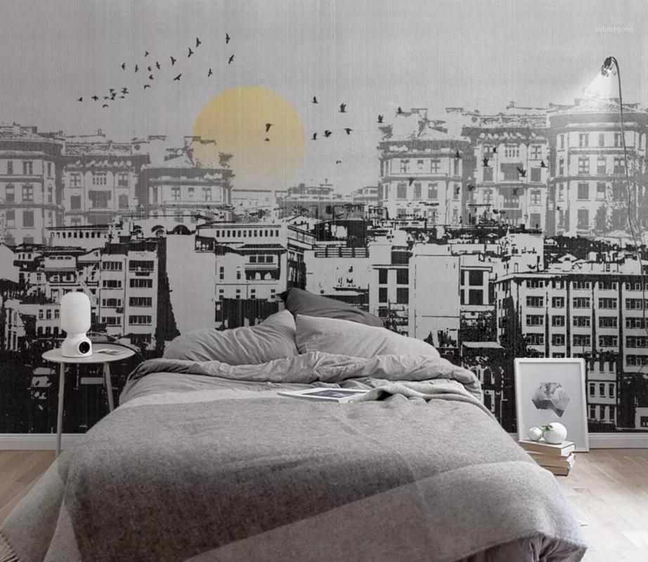 

Self-Adhesive] 3D City Under The Sunset 18464 Wall Paper mural Wall Print Decal Murals1, Yellow