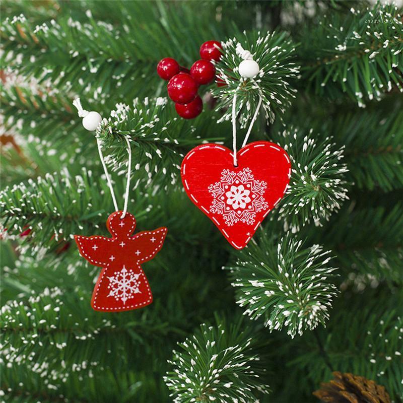 

Christmas Decorations 12pcs/set White Red Tree Hanging Ornament Elk Star Snow Wooden Mini Creative DIY Pendant Home Decor