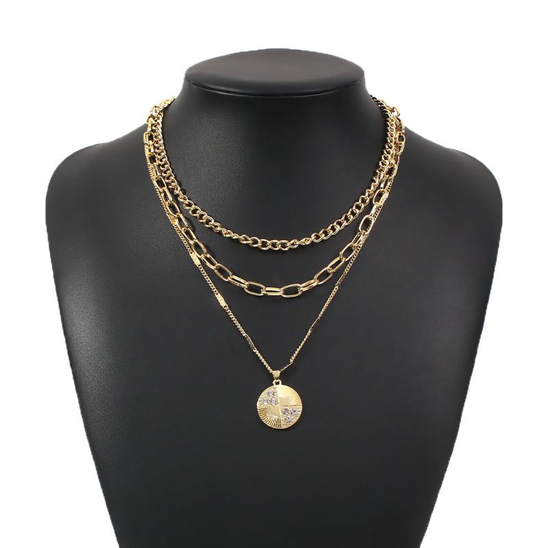 

Layer Gold Coin Chain Necklace Women's Neck Pendant Necklaces 2021 Decorations For Girls Trendy Vintage Jewelry