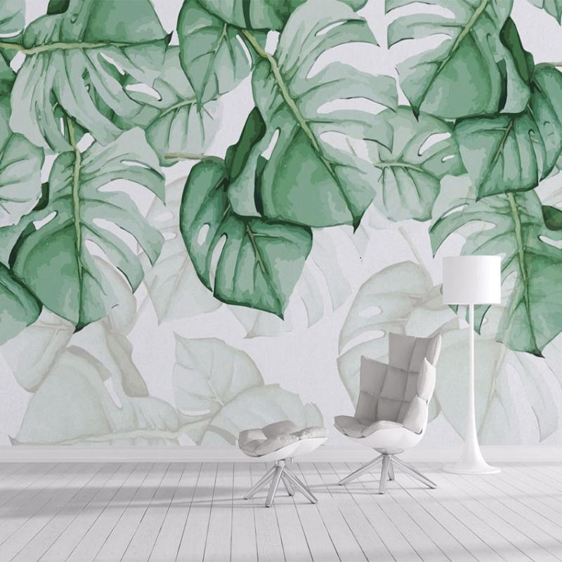 

Custom 3D Photo Wallpaper Hand Painted Green Leaves Waterproof Canvas Oil Painting Living Room Bedroom Background Wall Mural Art, As pic