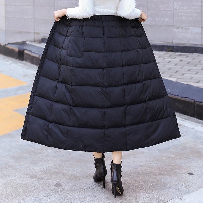 

YOCALOR Women Warm Padded Skirt Black Quilted Long Skirt Button Up Ankle Length Fall Winter Thick Plus Size 3XL *
