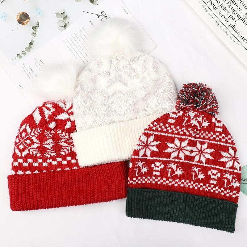 

1Pc Pompom Christmas Hat Sweater Knitted Beanie Christmas Knitted Hat Women Men Beanie Cap 2021 New Year Decorations Xmas Gifts1