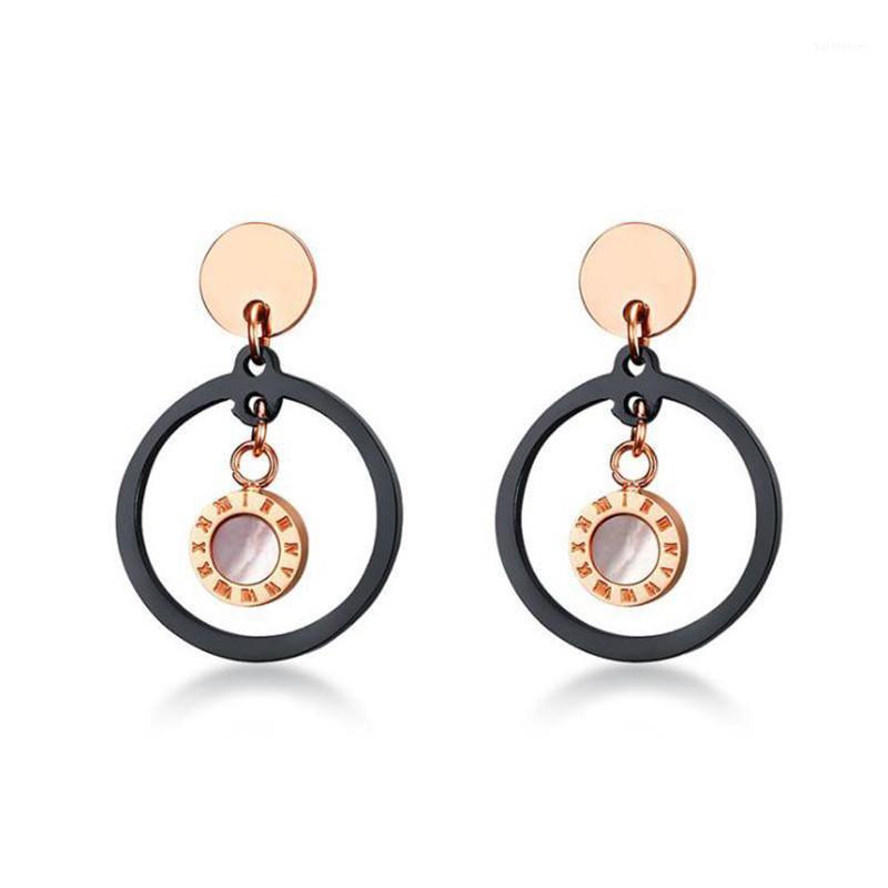 

Stainless steel circular hoop earrings for women Sea Shell material Circular geometry Roman numeral small hoop earrings jewelry1