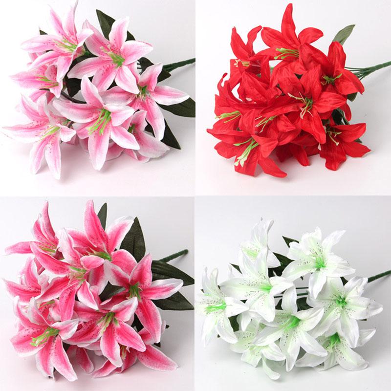 

40cm rainbow rayon large bouquet of lilies bouquet artificial jewelry flowers DIY wedding flower bride hand flower decoration, Pink