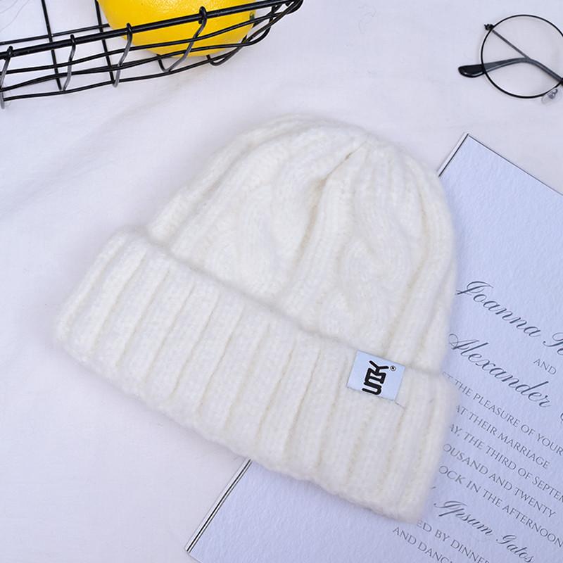 

Knitted Hats Winter Hats For Woman Jacquard Warm Solid Color Beanies, White