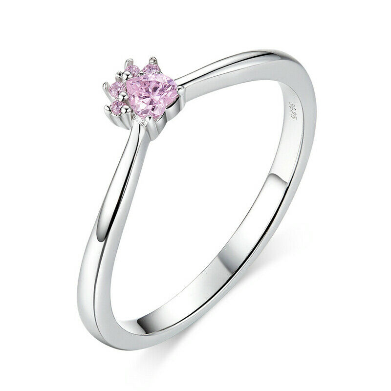 

Fashion European Women Girls Soild 925 Sterling Silver Solitaire Engagement Ring Pink Pet Claw Gifts